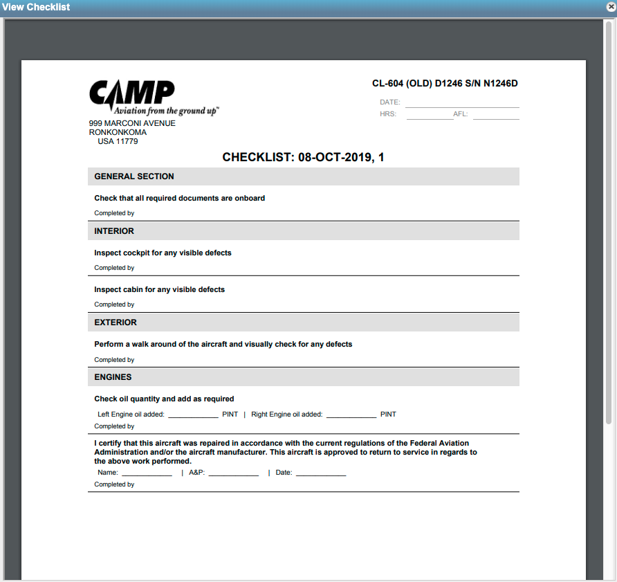 Camp Inspection Checklist