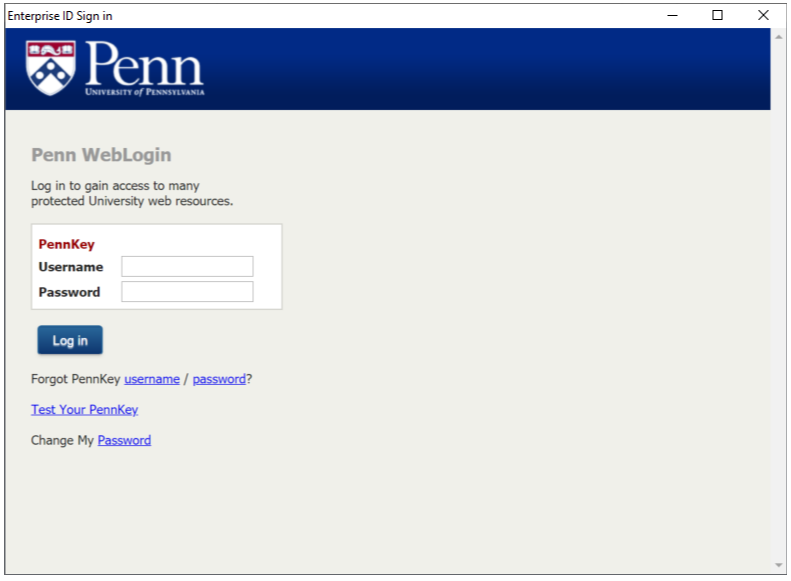 Screenshot shows regular PennKey login screen.