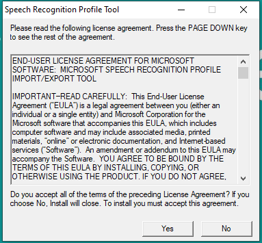 Speech Recognition Profile License Agreement