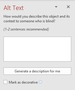Screenshot of the Alt Text Pane, including the field where to type the alternative text description.