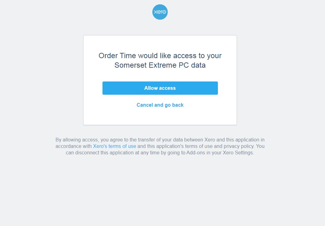 allow order time to access xero