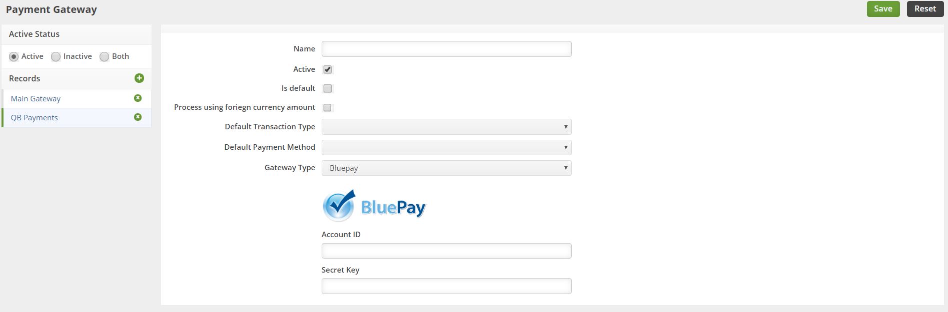 BluePay Gateway Settings