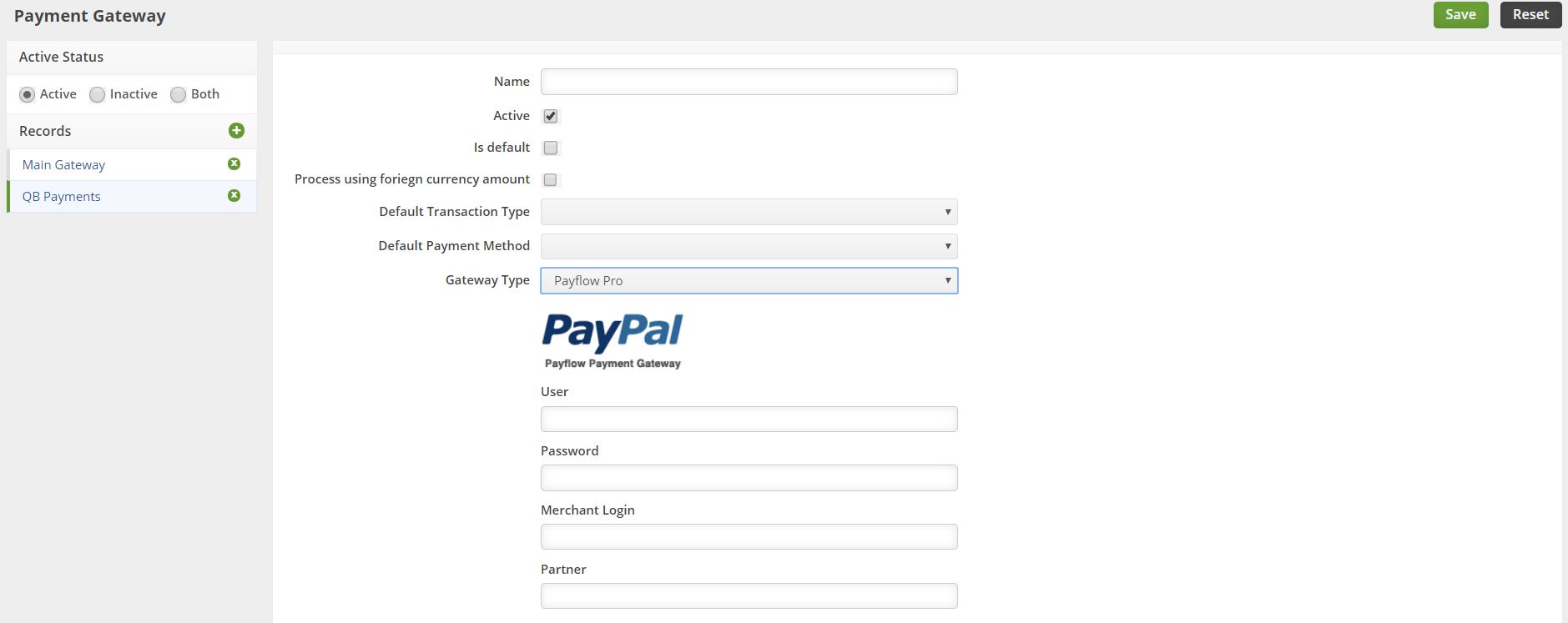 Payflow Gateway Settings