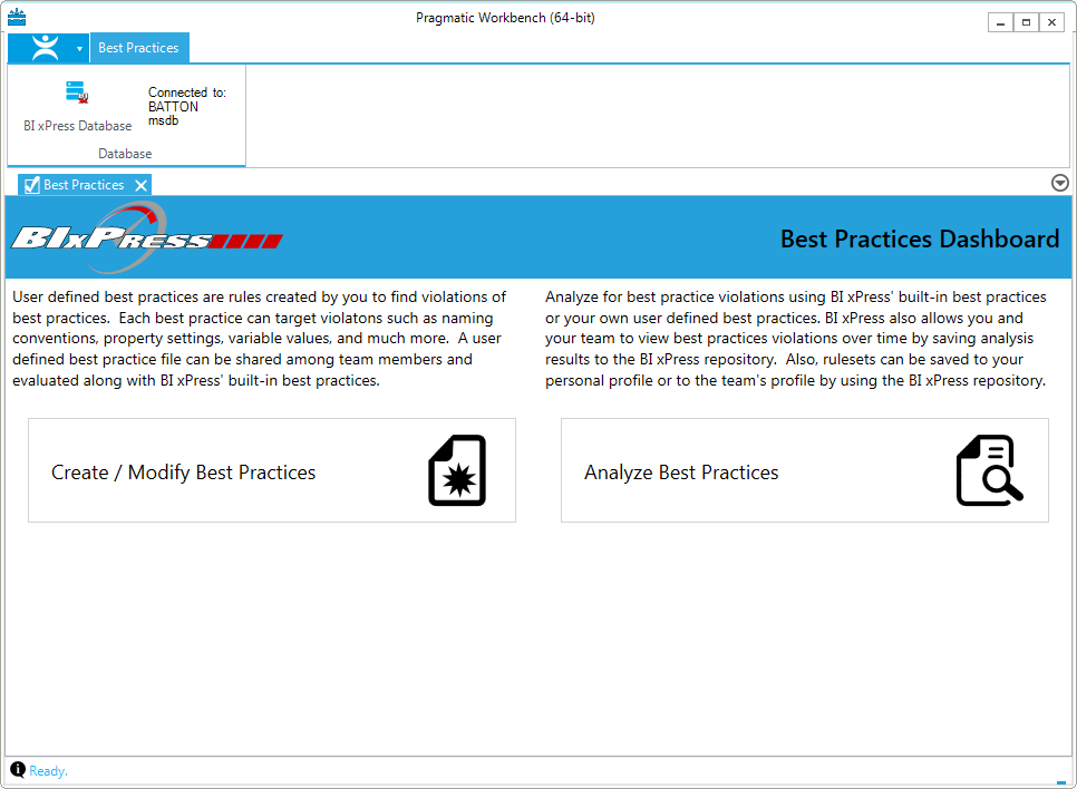 BI xPress Best Practices Dashboard