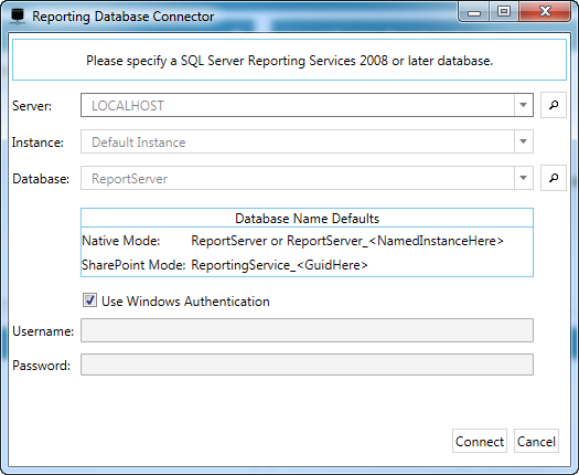 BI xPress Report Monitoring Console Reporting Database Connector