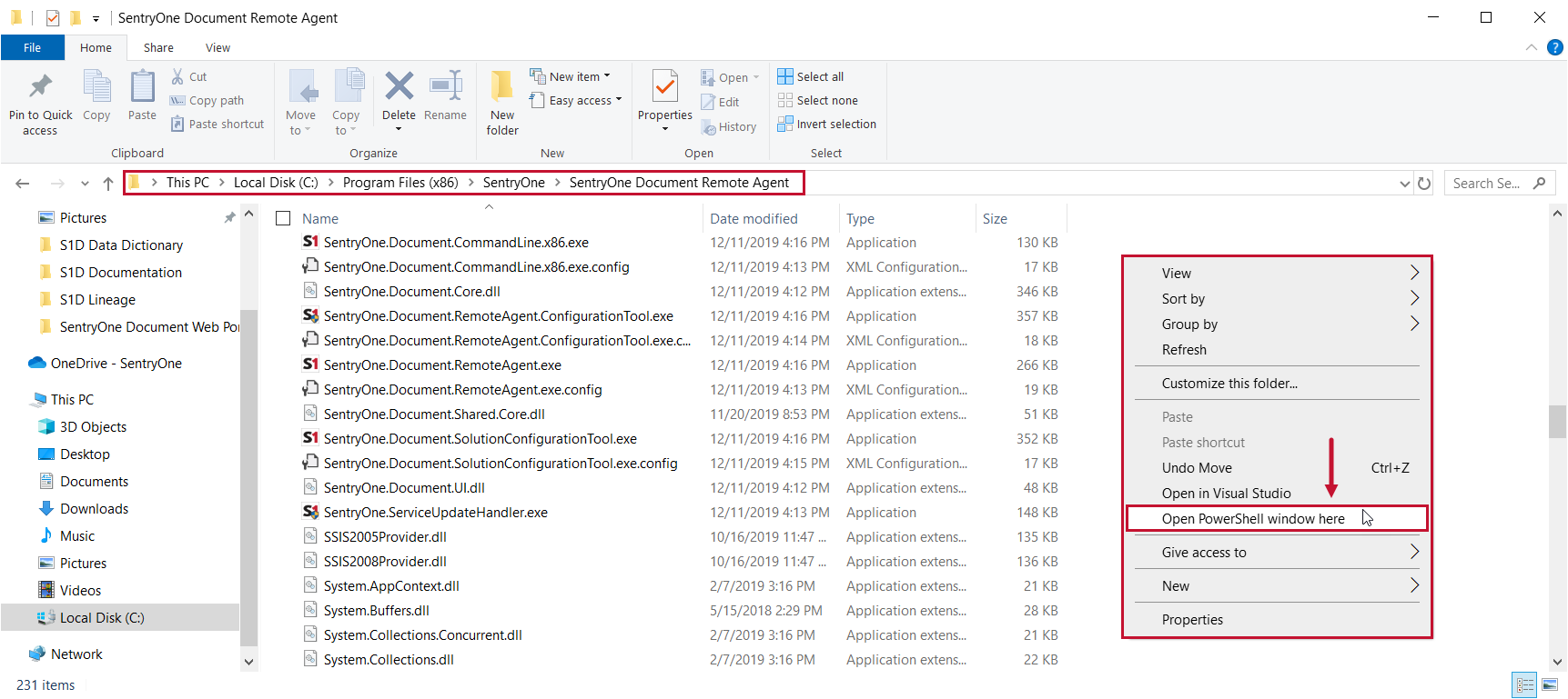 SentryOne Document File Directory Open Powershell window