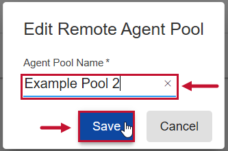 Database Mapper Web Portal Manage Remote Agent Pools Edit pool name