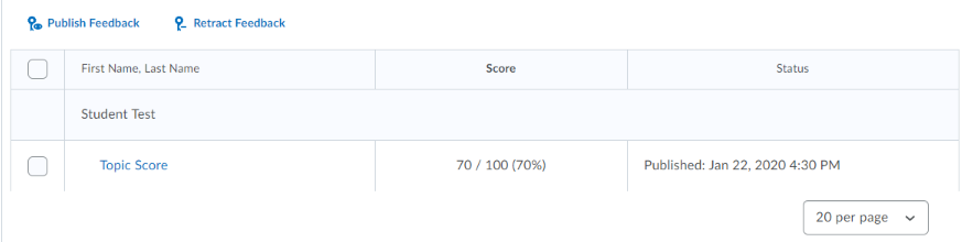 Shows the Assess Topic page with score and status.