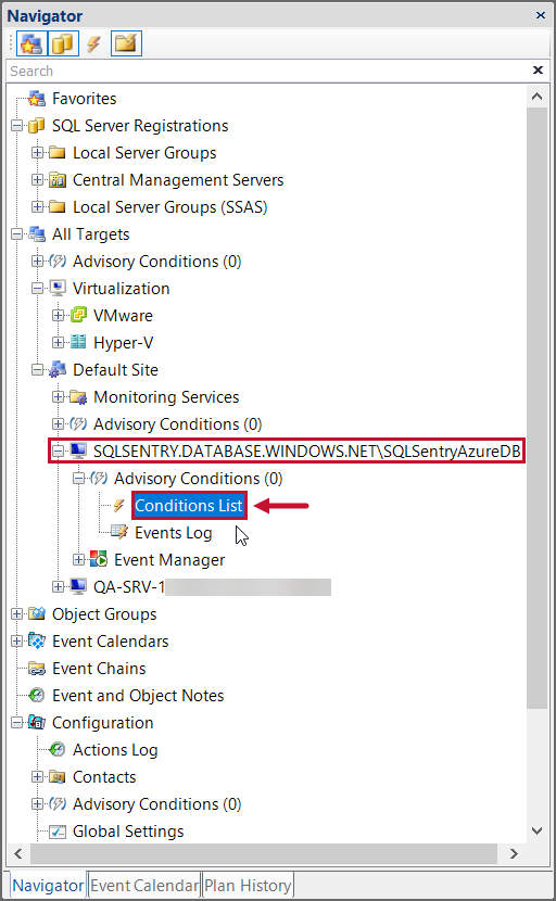Azure SQL Database select Conditions List in Navigator