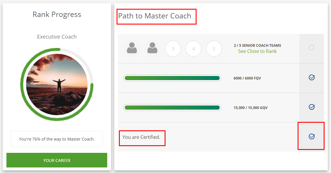 Path to rank report - lists if you are certified along with your progress towards achieving the next highest rank.