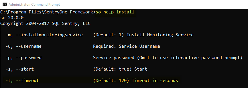 SentryOne Administrator: Command Prompt Timeout message