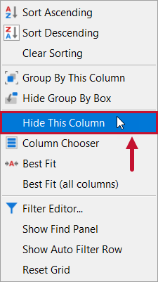 Top SQL Hide This Column context menu option 
