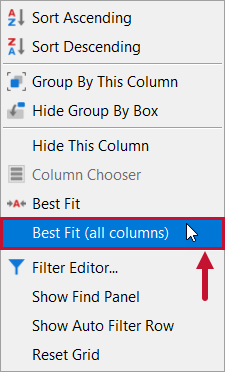 Top SQL Best Fit (all columns) context menu option