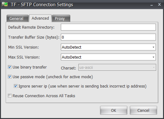 Task Factory SFTP Connection Settings Advanced tab