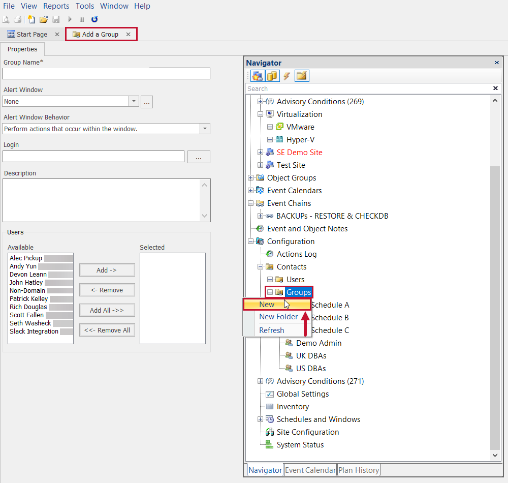 SQL Sentry select the Groups node