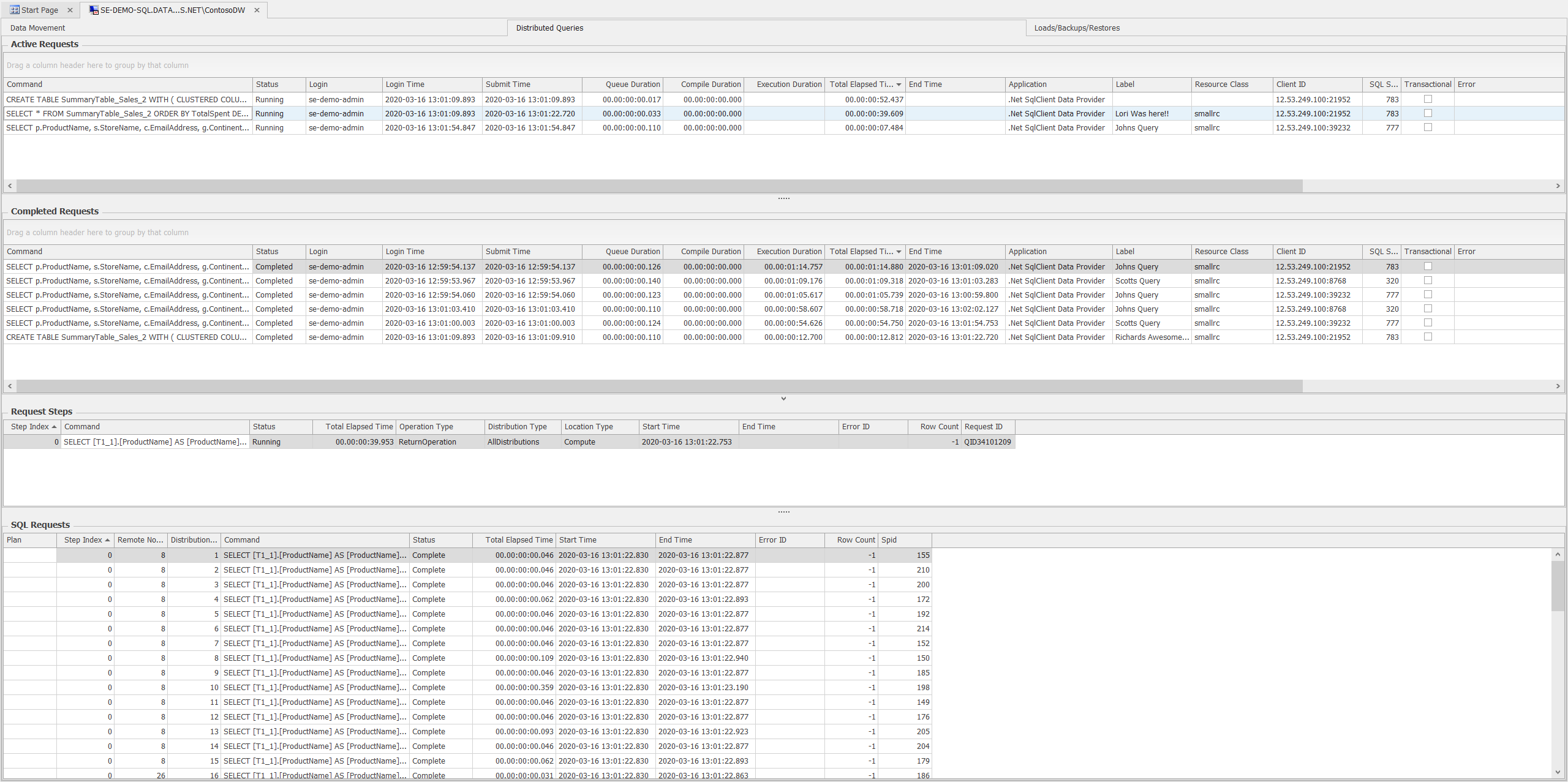 DW Sentry Distributed Queries tab