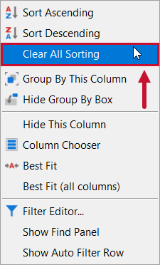 Distributed Queries Clear All Sorting context menu