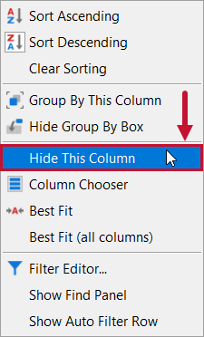 Hide This Column context menu