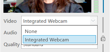 Image showing Video dropdown with choices: None, Integrated Webcam
