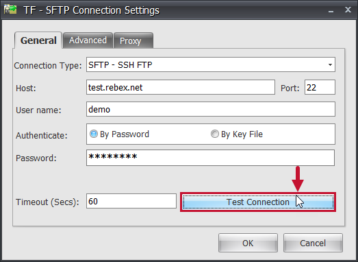 Task Factory SFTP Connection Settings Test Connection