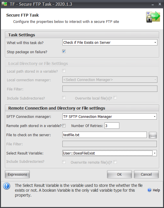 Task Factory Secure FTP Task finish configuration