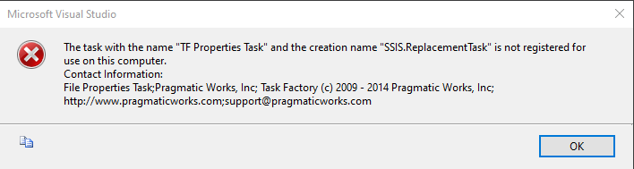 Task Factory SSIS.ReplacementTask Error prompt