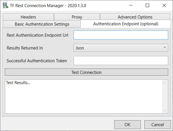 Task Factory Rest Connection Manager Authentication Endpoint (optional) tab