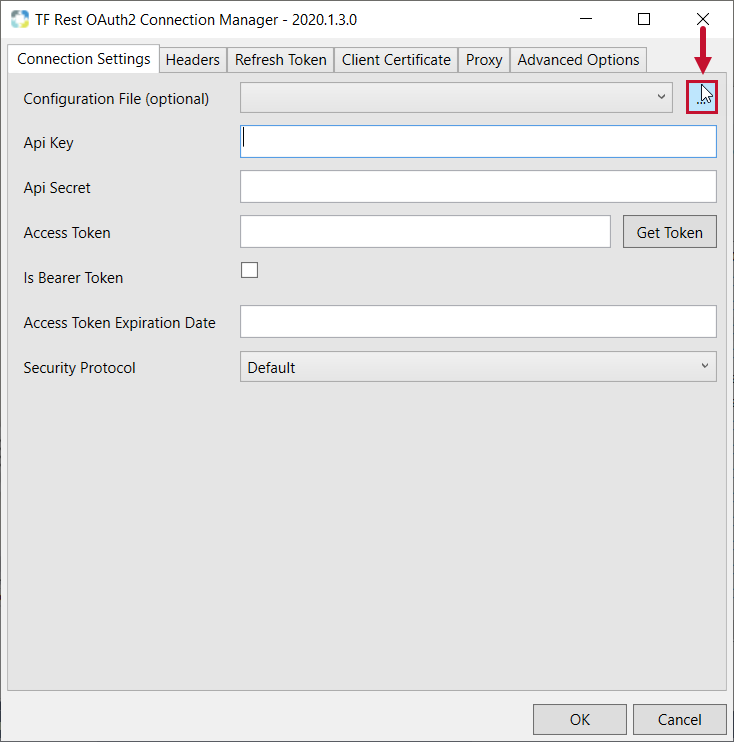 Task Factory Rest OAuth2 Connection Manager select ellipsis