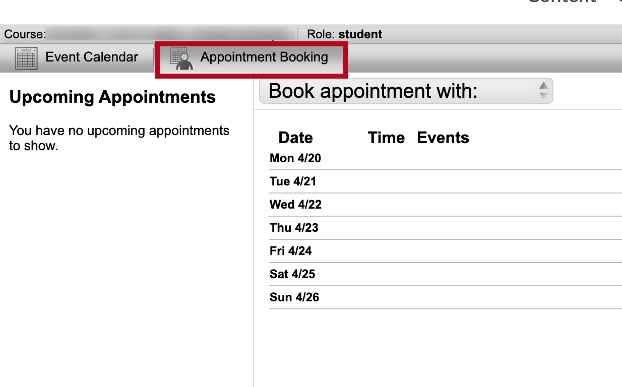 Identifies Appointment Booking tab