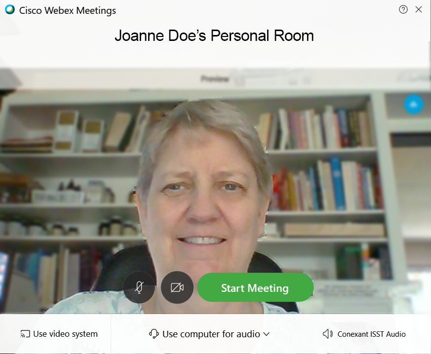 Shows Joanne Doe's face and the Start Meeting button.