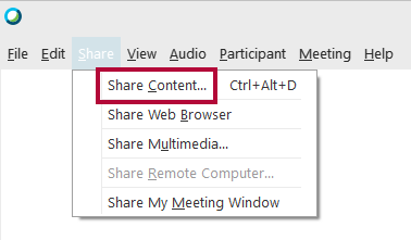 Identifies the Share Content option in the Share menu.