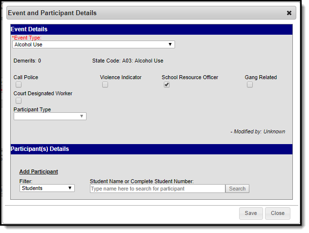 Screenshot of the Event Details editor. 