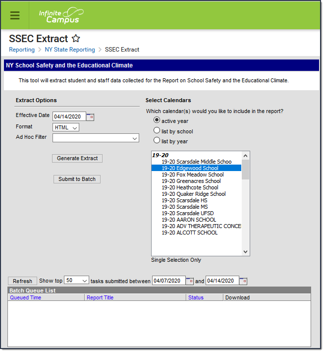 Screenshot of the SSEC extract editor.