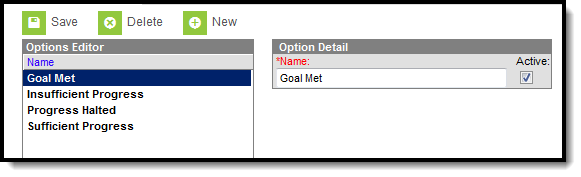 Screenshot of the PLP Progress Options tool.