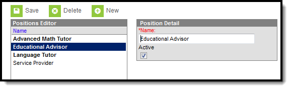 Screenshot of the PLP Service Positions tool.