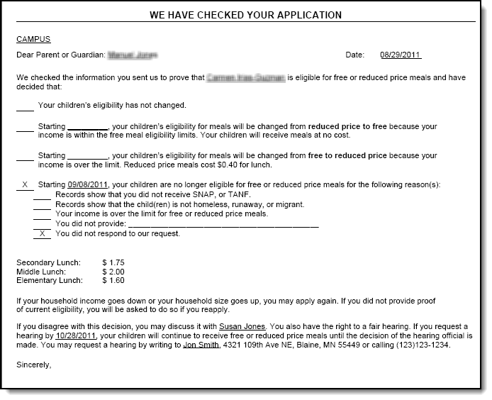 Screenshot showing a sample of the Post Notice Letter.