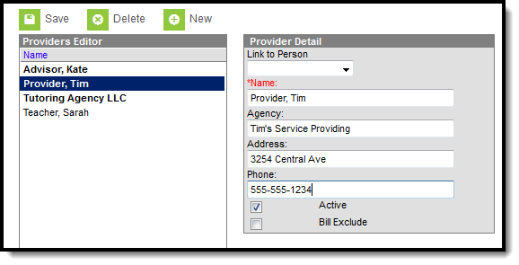 Screenshot of the PLP Service Providers tool.