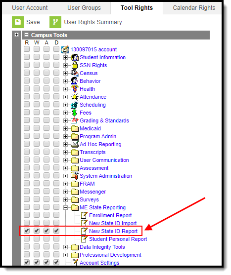 Screenshot of the Tool Rights Editor highlighting the New State ID section.
