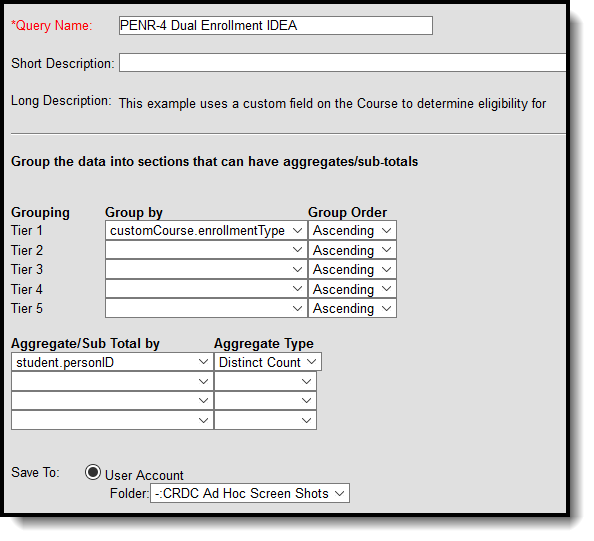 Screenshot of Filter Identifying IDEA students with Dual Enrollment