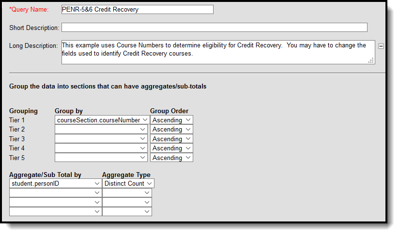 Screenshot of Filter Identifying students with Credit Recovery