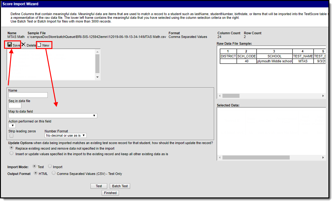 Screenshot of the Score Import Wizard tool.