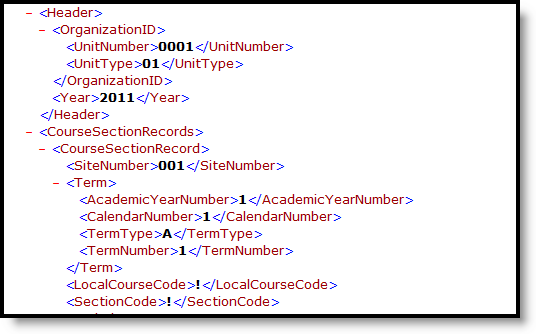 Screenshot of the MCCC Staff Course Record in XML format.