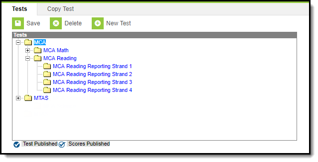 Screenshot of Tests tab.