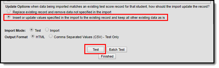 Screenshot of test button in import wizard.