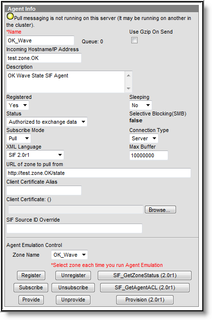 Screenshot of the Agent Info screen.