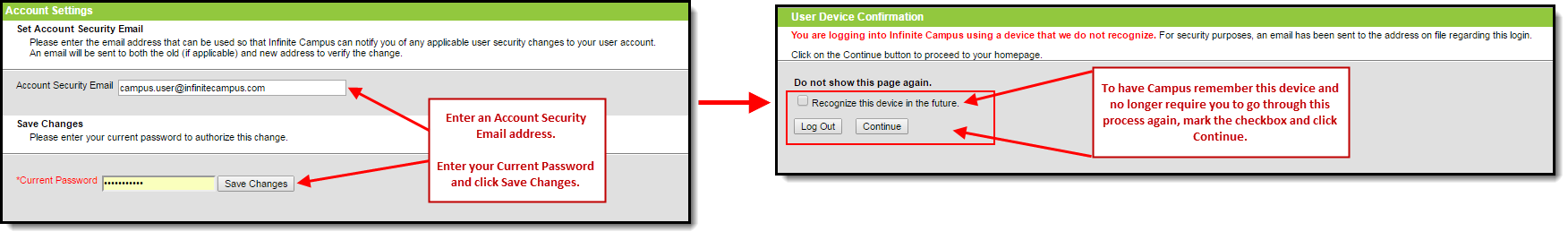 screenshot of setting an account security email address