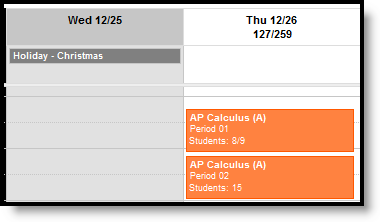 Screenshot showing how a holiday displays in the Planner, grey with no sections shown.  