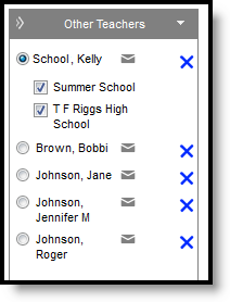 Screenshot highlighting the Other Teachers list that displays on the right side of the screen. 