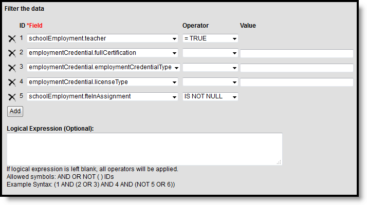 Screenshot of Filter Identifying Total FTE of Teachers with Certification