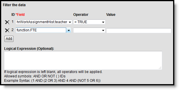Screenshot of Filter Identifying the Total FTE of Classroom Teachers 